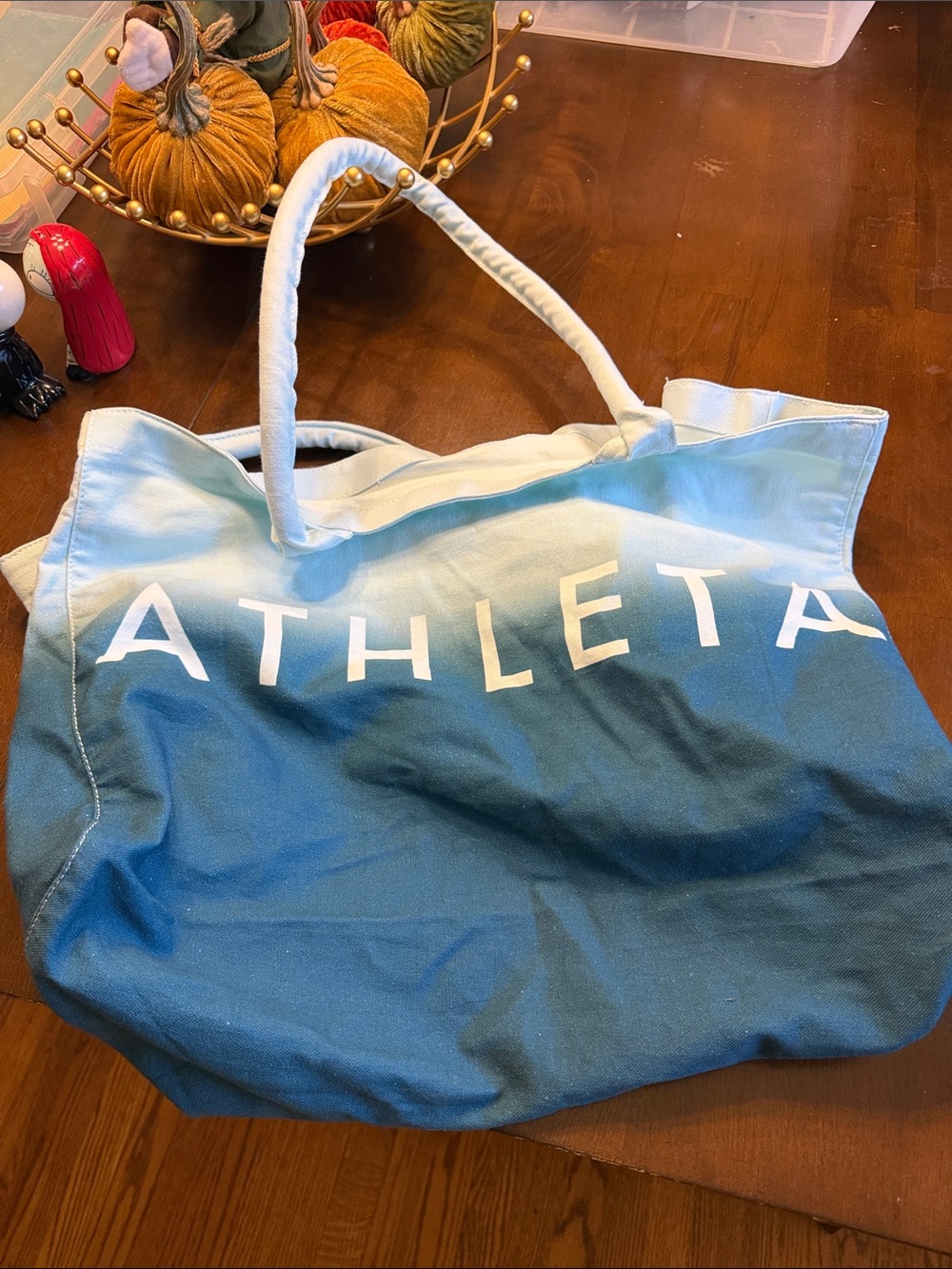 Athleta Blue Ombre Canvas Tote with White Handles
